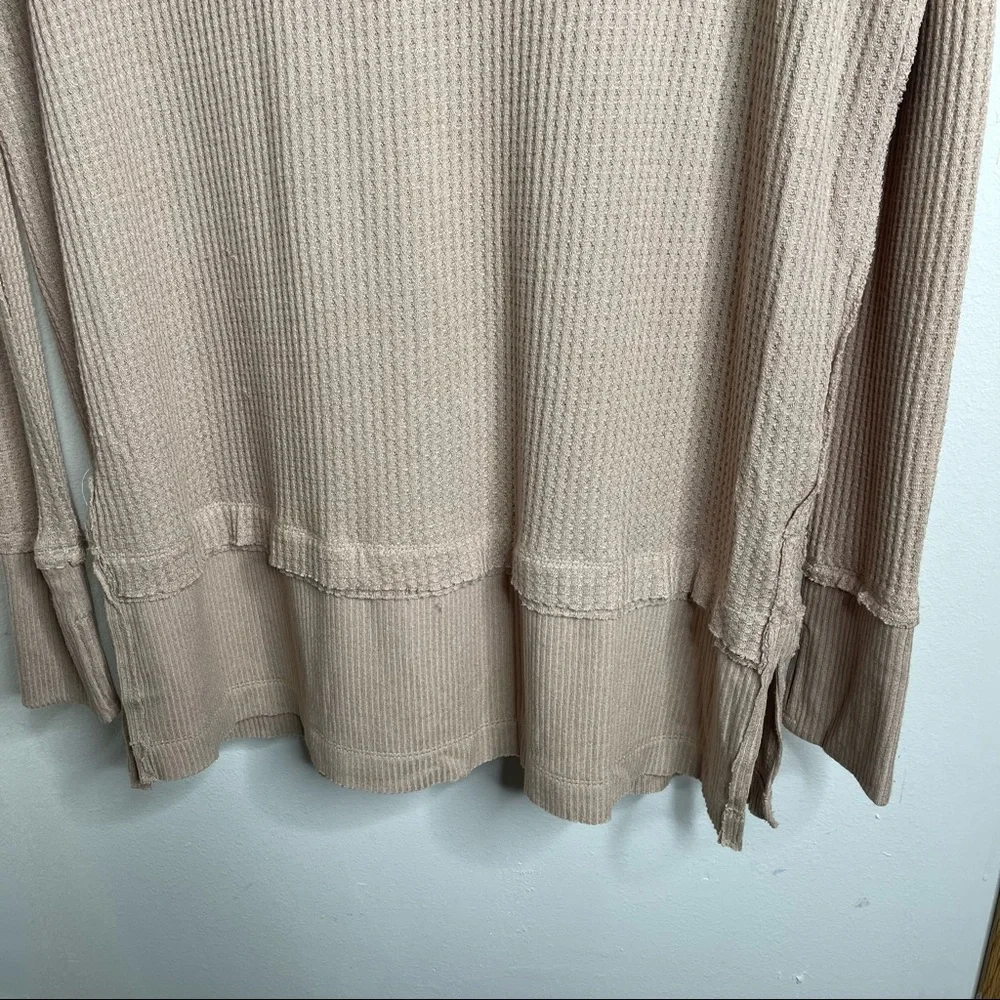 Free People Sand North Shore Thermal Knit Tunic Top  Oversized Sz L